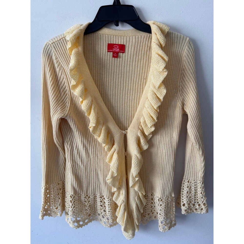 OSCAR DE LA RENTA RUFFLED KNIT  CARDIGAN YELLOW medium